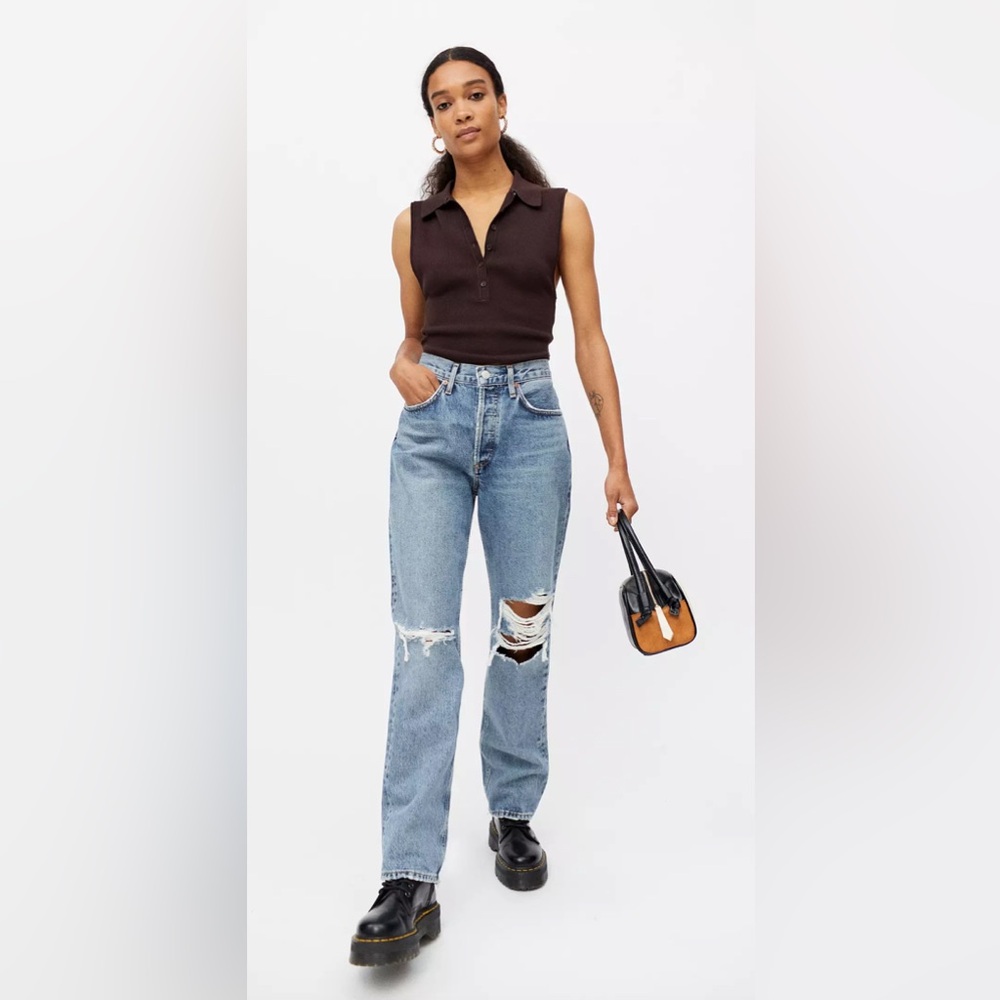 Agolde Light Blue Distressed Straight Leg Lana Jeans